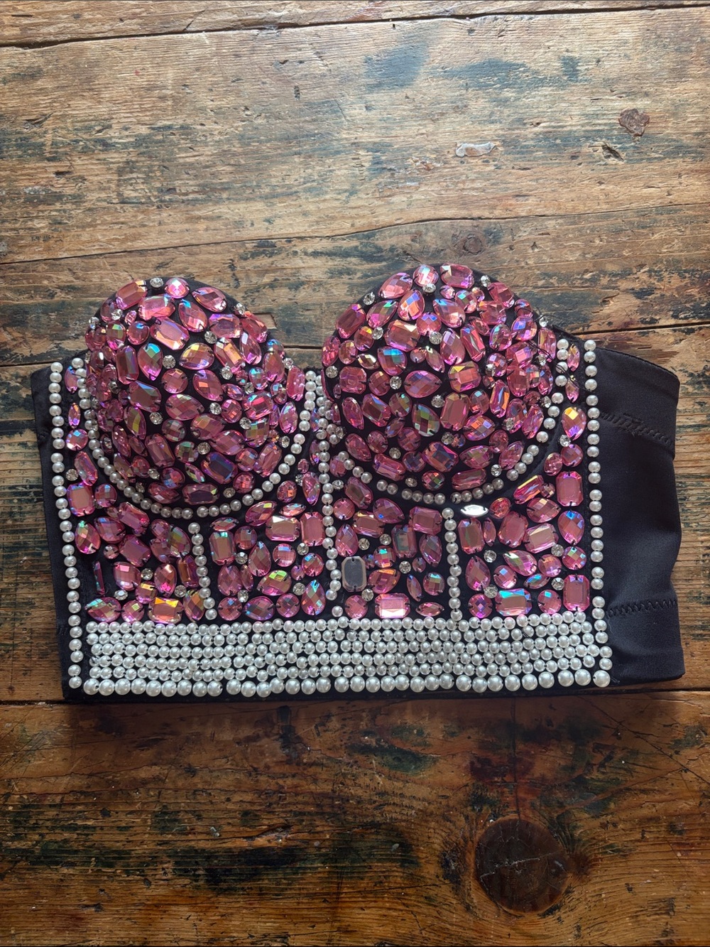 Embellished Pink Crystal Bustier Top